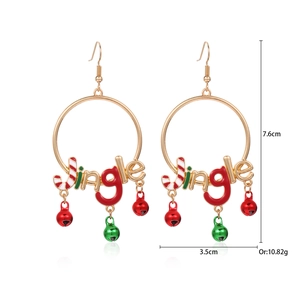 Detailed Christmas wreath earrings with Jingle text, bells, and candy cane charms