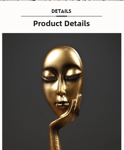 Close-up of golden abstract face sculpture showing fine matte resin texture and details