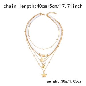 Détails du collier multicouche doré avec perles étoile de mer et coquillage et mesures