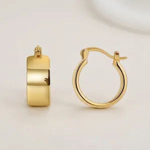 Orecchini a Cerchio Minimalisti in Rame Placcato Oro 18K per Donna Design ad Arco Liscio Perno in Argento Sterling 925 Gioielli Moda