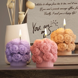 Three-color floral rose bouquet scented candles with detailed 3D relief craftsmanship