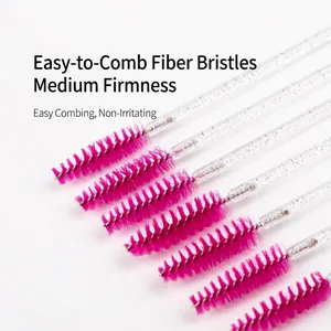 Disposable mascara wands with rose fiber heads and transparent silver glitter handles