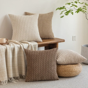 Detailed texture of knitted square pattern on autumn style throw pillow covers