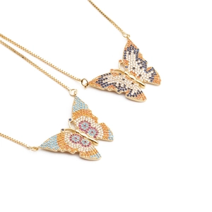 Butterfly Pendant Necklace Copper Gold Plated Micro Set Zircon Jewelry For Women Fashion Elegant Accessories