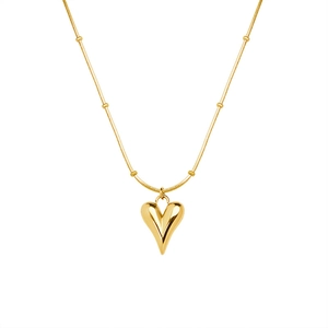 Polished 18K gold plated heart pendant necklace with elegant snake chain and metal beads