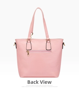 Pink faux leather tote bag back view showing a functional horizontal zipper pocket