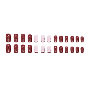 Sparkling blood red Christmas press-on nails set with cute Santa hat designs