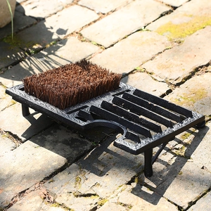 Cast Iron Boot Scraper With Stiff Bristles Dual Action Shoe Cleaner Outdoor Entrance Mud Scraper Retro Industrial Heavy Duty