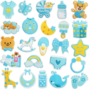 Toppe Ricamate Tema Neonato Cartone Animato Applicazioni In Poliestere Per Decorazione Vestiti Blu Giallo Animali Stile Carino
