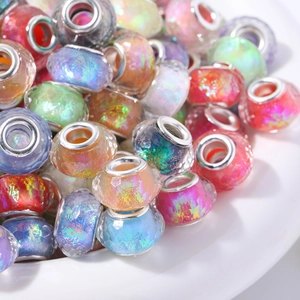 Colorful multifaceted resin beads with silver metal cores for DIY jewelry bracelets