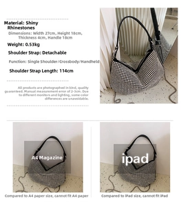 Silver rhinestone hobo bag size comparison with A4 magazine and iPad for capacity