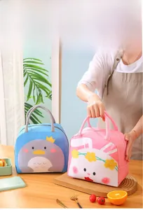 Detail view of cartoon lunch bags with aluminum foil lining for thermal insulation