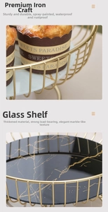Detail of gold metal frame with waterproof coating and marble texture glass tray