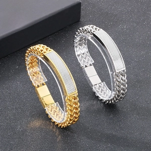 Men Stainless Steel Bracelet Braided Chain Carbon Fiber Inlay ID Plate Magnetic Clasp Hip Hop Punk Style Jewelry