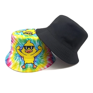Chapeaux bobs avec imprimé canard en noir et tie-dye en coton pour protection solaire