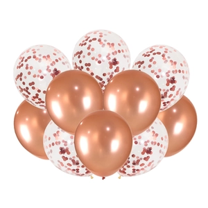 12 inch rose gold party balloon set with metallic finish and confetti filled balloons