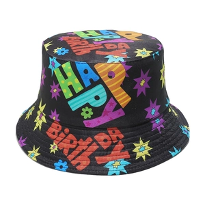 Happy Birthday Letter Print Bucket Hat Polyester Colorful Sun Protection Party Festive Sunshade For Women Adult
