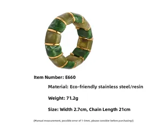 Detail of candy-colored resin segments with gold-plated stainless steel connectors