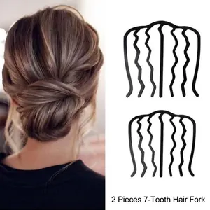 Lot de 2 peignes à cheveux noirs à 7 dents pour chignons et maintien du volume