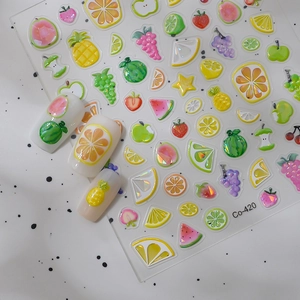 3D fruit nail art stickers with embossed pineapple strawberry and lemon summer designs
