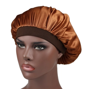 Women Satin Sleep Cap Large Bonnet For Hair Care Elastic Wide Band Night Sleeping Hat Solid Color Head Cover Headwrap