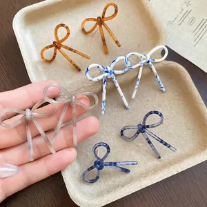 Boucles D Oreilles Nœud Papillon Avec Tige En Argent Acétate Texture Marbre Bijoux Élégants Pour Femmes Style Vintage