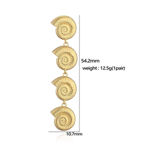 Golden seashell drop earrings with spiral shell links for summer beach vacations