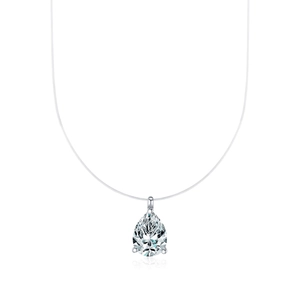 Pear-shaped Moissanite solitaire pendant on a transparent fishing line necklace for women