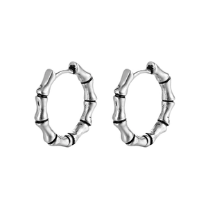 Retro bamboo style stainless steel hoop earrings in vintage silver finish for men