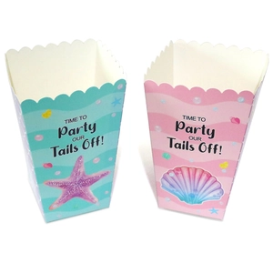Cajas de palomitas sirena con motivos de conchas y bordes ondulados para fiestas