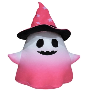 Pink gradient Halloween ghost plush toy with wizard hat and cute spooky face
