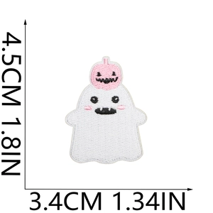 Detailed size specifications for Halloween ghost with pumpkin embroidered iron-on patch