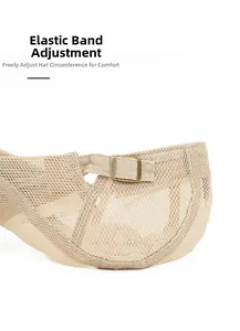 Detail der verstellbaren Metallschnalle und des atmungsaktiven Mesh-Gewebes der Sommerkappe