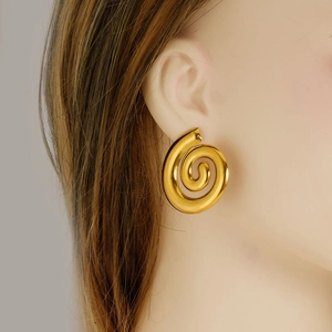 Modern 304 stainless steel geometric spiral conch stud earrings in gold finish for women