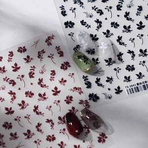 TS-3841 ink floral nail art stickers with self-adhesive backing and delicate flower motifs