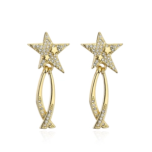 Elegant 18K gold-plated star drop earrings with sparkling zircon geometric curves