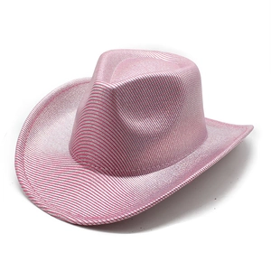 Metallic Laser Cowboy Hat Western Wide Brim Glitter Striped Party Performance Disco Costume Accessory Men Women