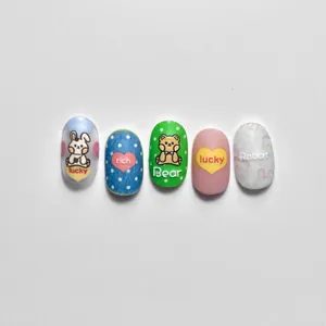 Autocollants 5D pour ongles avec motifs mignons de lapins et d'ours en pastel