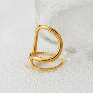 Minimalist irregular twisted line gold ring with high polish finish for women