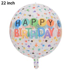 22 inch transparent 4D round balloon with colorful Happy Birthday print and confetti