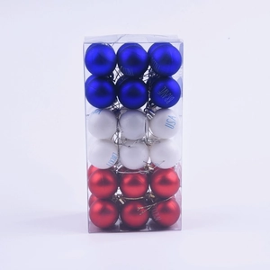 Red white blue Christmas balls with Brave USA Liberty prints in clear box