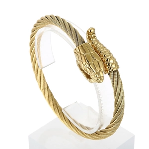 Snake Head Cable Bracelet Stainless Steel Twisted Wire Rope Open Bangle Punk Rock Hip Hop Jewelry For Men Unisex