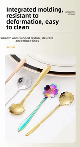Close-up of integrated molding detail on various flower-shaped stainless steel spoons