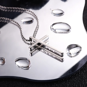 Men's silver stainless steel cross necklace with I CAN DO ALL THINGS engraving