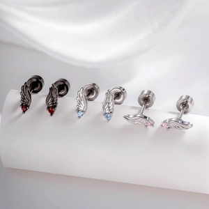 Angel Wing Ear Cartilage Studs Titanium Steel Copper Zircon Screw Back Flat Disc Piercing Jewelry Gothic Punk For Unisex