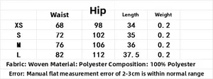 Detailed size guide table for women's casual textured shorts showing waist and hip metrics