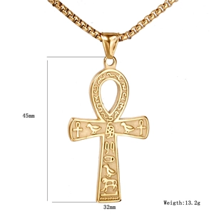 Detail view of gold Ankh cross pendant with size 45x32mm and weight 13.2g dimensions