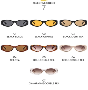 Detailed grid view showcasing seven stylish oval frame Y2K sunglasses in various colors