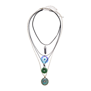 Collier multicouche bohème avec oeil du diable, cristal et pendentifs fleurs rétro