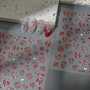 Nail Art Stickers Relief Embossed Decals Fireworks Heart Star Chinese New Year Traditional Style For Women DIY Decoration